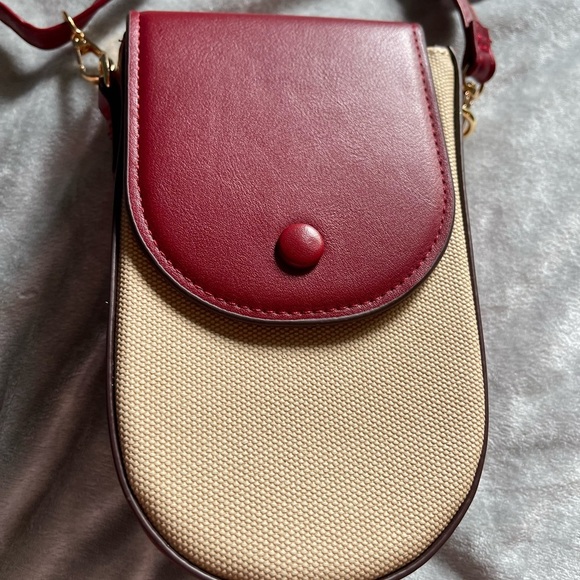 Handbags - Elegant Burgundy and Beige Crossbody Bag